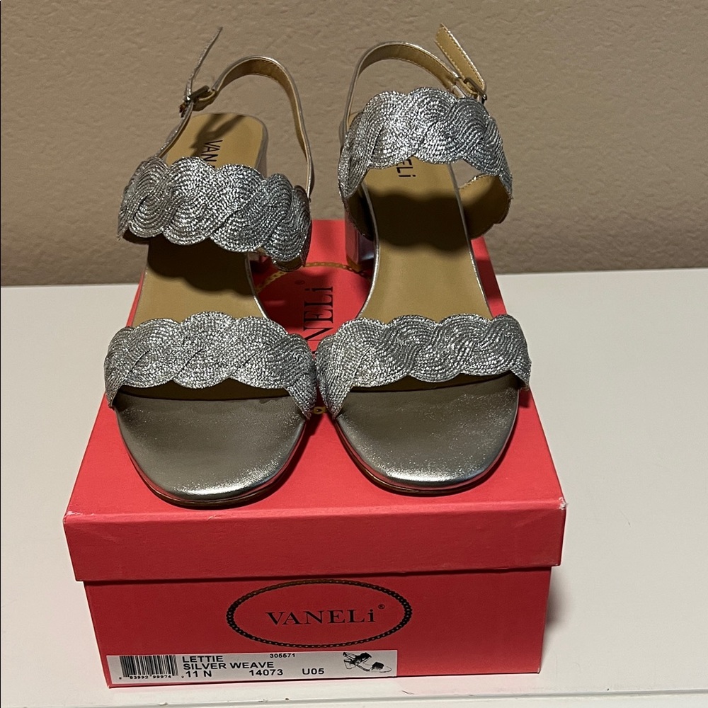 Vaneli Metallic Silver Heeled Sandals - Picture 2 of 7